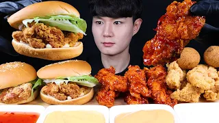 맘스터치 햄버거 치킨 먹방ASMR MUKBANG CHICKEN BURGER & FRIED CHICKEN ハンバーガー チキン gà Ayam ไก่ eating sounds