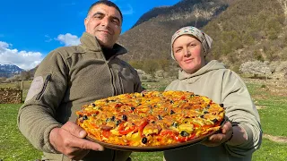 Extra Rich Country Pizza for Two - a Very Satisfying Dinner in the Mountains!