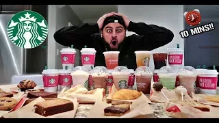 ENTIRE STARBUCKS MENU IN 10 MINUTES CHALLENGE!!