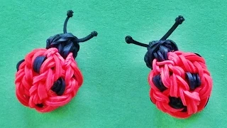 Rainbow Loom 3D Ladybug Charm: How to make with loom bands (Monster Tail or loom)