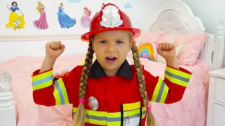 Diana Pretend Play Firefighter & Helps Dad