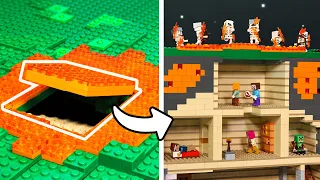 Security Build Hacks - Secret Survival BASE to Protect Villagers | LEGO Minecraft Animation