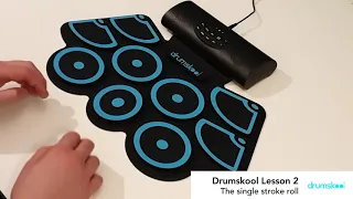 Drumskool Lesson 2 single stroke roll with rock beat