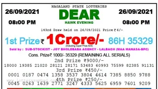 Dear Lottery Result 8pm 26 September 2021