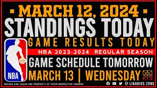 NBA STANDINGS TODAY as of MARCH 12, 2024 |  GAME RESULTS TODAY | GAMES TOMORROW | MAR. 13 | WED