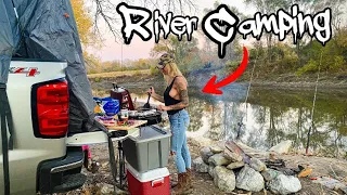 Truck camping the Middle of Nowhere fishing for BIG FISH!!! (Fresh river meal!!)
