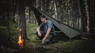 24H Bushcraft - Poncho Shelter - Outdoor ASMR Cooking | Campfire | Biwak