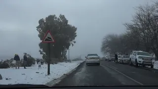 Driving through snow during Cape Town's coldest winter