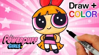 How to Draw + Color Blossom from Powerpuff Girls step by step Easy