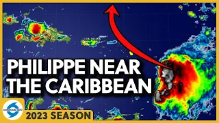 Tropical storm Philippe near the Lesser Antilles. It begins to turn northwest.