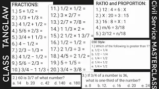 Basic MATH to Civil Service Style questions: FRACTIONS, RATIO & PROPORTION, Civil Service Style Qs