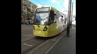 Manchester Tram 3002/3028 Leave Victoria, Up Balloon Street, City Centre