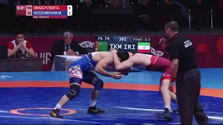 BRONZE FS - 74 kg: D. ORAZGYLYJOV (TKM) v. M. HOSSEINKHANI (IRI)