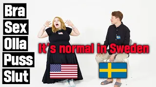 American tried the WEIRDEST Swedish words for the first time !! (kiss, puss and kock)