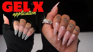 How To Do Gel X Nails | At Home | Easy | Rhinestone | Beginner Friendly Tutorial