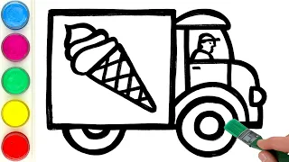 Ice Cream Truck Drawing, Painting, Coloring for Kids and Toddlers | Learn Vehicles