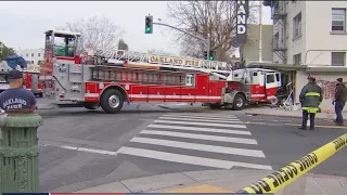 Oakland firetruck slams into building to avoid car that didn't stop