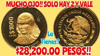 💸MUCHO OJO!!👉 $28,200.00 PESOS!!!💰MONEDA DE 1000 PESOS "JUANA DE ASBAJE 1990 ACABADO ESPEJO"