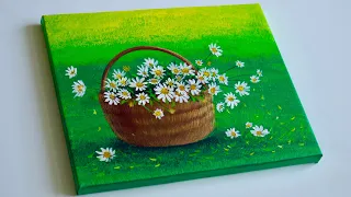 Flower’s Acrylic Painting | Flower Basket Painting On Canvas