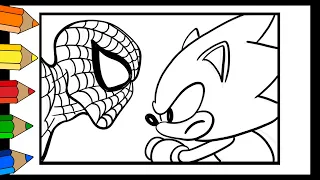 🔴 How to Draw SONIC and SPIDERMAN - Coloring Pages -Drawing and Coloring ⭐