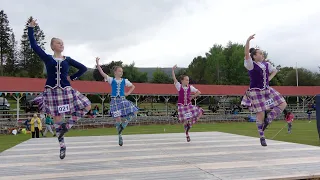 Highland Fling dance competition during 2022 Braemar Junior Highland Games in Scotland