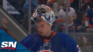 Islanders' Ilya Sorokin FLASHES The Leather To Rob Jack Hughes Point Blank