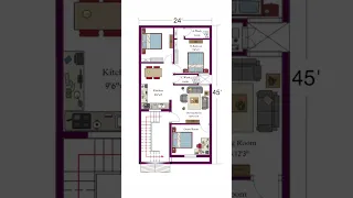 24×45 East facing House Plan || 24×45 House Plan || 24×45 House Design || 45×24 House Plan | #shorts