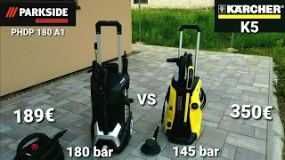 Pressure cleaner Parkside Performance PHDP 180A1 vs Karcher K5 comparison and test.