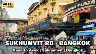 [4K] Walking Sukhumvit Rd Bangkok | Nana Plaza to Asok BTS Station | Thailand 2023