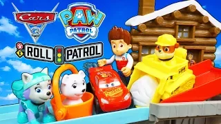 Paw Patrol Roll Patrol Rubble saves a Polar Bear on Snowy Mountain with Lightning Mcqueens help!