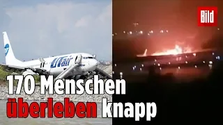 Flugzeug fängt nach Crash-Landung Feuer