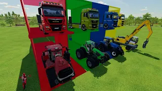 TRANSPORTING EXCAVATOR, MIXER TRUCK, BULLDOZER,JCB TRACTOR, POLICE CARS, AMBULANCE,FIRE TRUCK - FS22