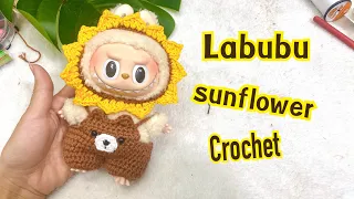 Crochet Labubu sunflower pattern, step by step : ถักที่คาดผมทานตะวันลาบูบู้