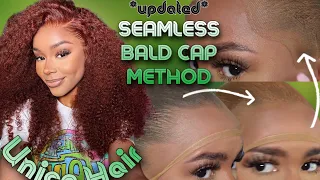 UPDATED Seamless Bald Cap Method + Reddish Brown Kinky Curly Wig ft Unice Hair