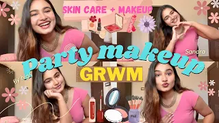 PRIYAMANATHOZHI’S  SKINCARE + PARTY MAKEUP LOOK  | GLOWING SIMPLE MAKEUP FOR FUNCTIONS | SANDRA |