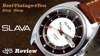 Hands-on video Review of Slava Automatic Soviet Mens Watch From 70s