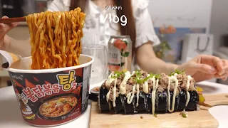 Korean office worker's after-work dinner|Korean Food |Gimbap, Buldak noodles, Hot Pot Rice