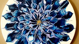 Extraordinary Dark Blue Dahlia Flower Acrylic Pouring Paint (Spoon-swipe Technique)