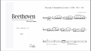 Beethoven Cello Excerpt 5 symphony 2 movt cello measures 1 -10 sheet music -