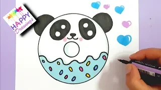 HOW TO DRAW A CUTE PANDA DONUT EASY STEP BY STEP