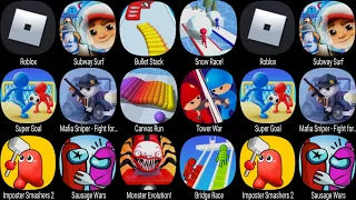 Roblox, Subway Surf, Bullet Stack, Snow Race, Super Goal, Canvas Run, Bridge Race, Sausage Wars