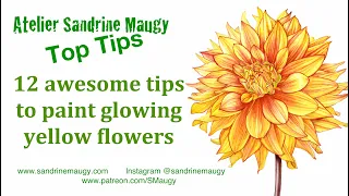 12 awesome tips for painting fresh, luminous and natural yellow flowers - With Sandrine Maugy