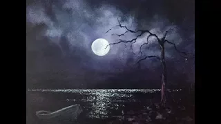 Ночное небо! Луна и блики на воде. Лимитированная палитра.Акрил. Night Sky in acrylic on canvas