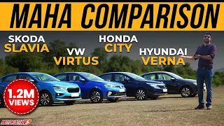 Hyundai Verna vs Honda City vs Skoda Slavia vs VW Virtus - MAHA COMPARISON