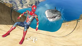 Water Ragdolls - GTA 5 Iron Spider-Man and Shark Jumps/Fails (Euphoria Physics) Ep.163