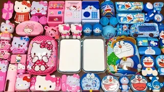 PINK vs BLUE ! DORAEMON and HELLO KITTY | Special Series #76 Mixing Random Things into GLOSSY Slime