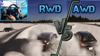 Snow Drifting RWD vs. AWD - Moza R12 - Wheel gameplay