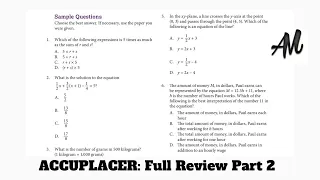 Accuplacer Math Section Review Full Study-guide (Part 2)