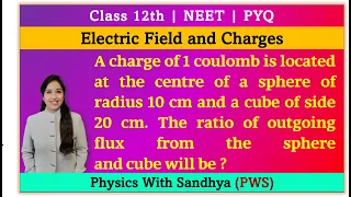 A charge of 1 coulomb is located at the centre of a sphere of radius 10 cm and a cube ....