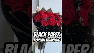 HOW TO GIFT WRAP ROSES IN BLACK PAPER korean flower wrapping #diy tutorial EASY & FAST #asmrvideo
